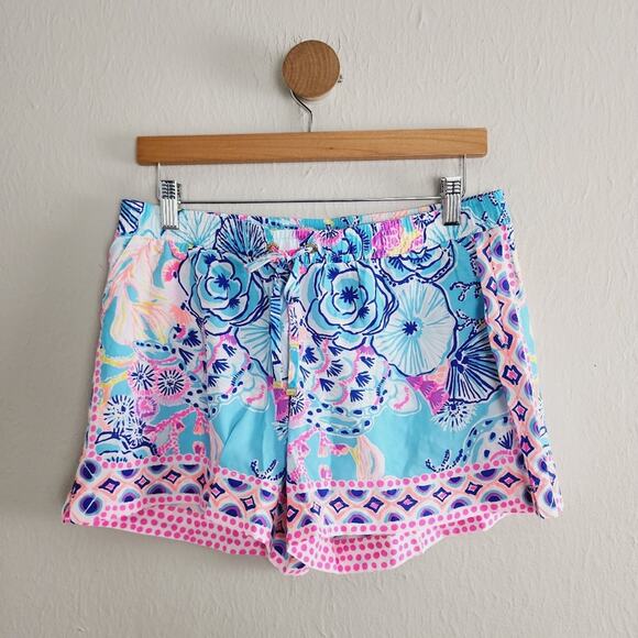 Lilly Pulitzer 5" Katia Bali Blue Once Upon A Tide Drawstring Shorts - Picture 1 of 11